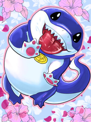 jeff v2 11 x 17 jeff the land shark jumping with flowers around him